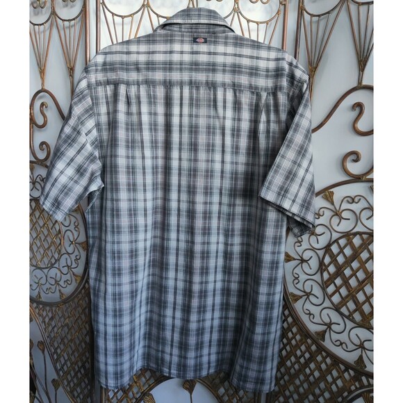Authentic Dickies Mens Plaid Button Up Short‎ Sleeve Shirt Cotton Gray Size XL - Picture 4 of 11